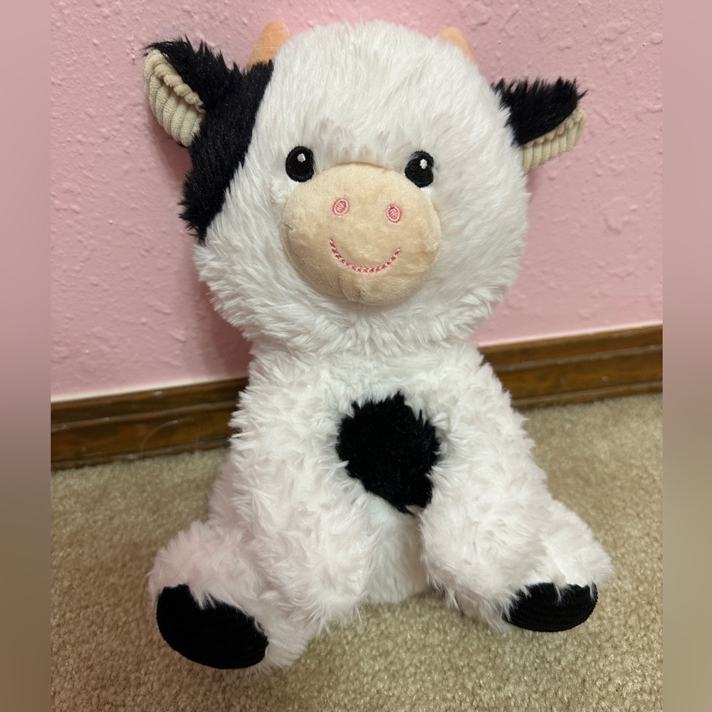 Spark Create Imagine Black White Baby Cow Plush Rattle Soft Stuffed Animal 10"